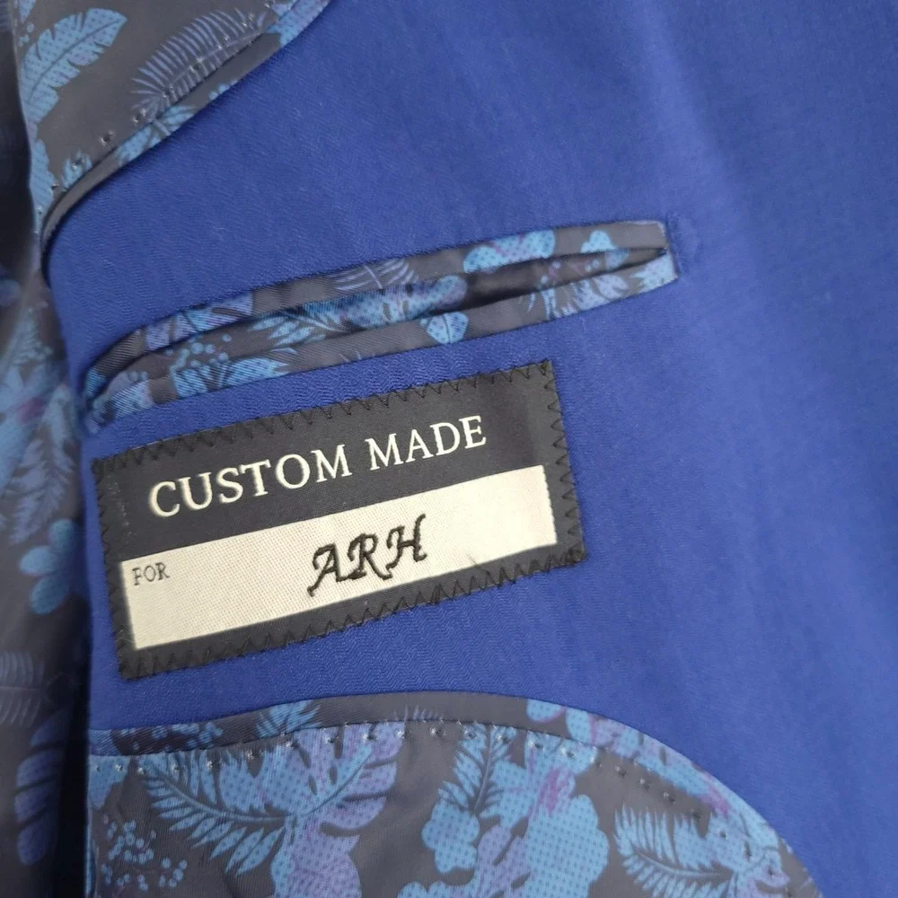Jos A Bank Suit Jacket Mens 40S Blue Solid Wool Stretch Custom Made Blazer